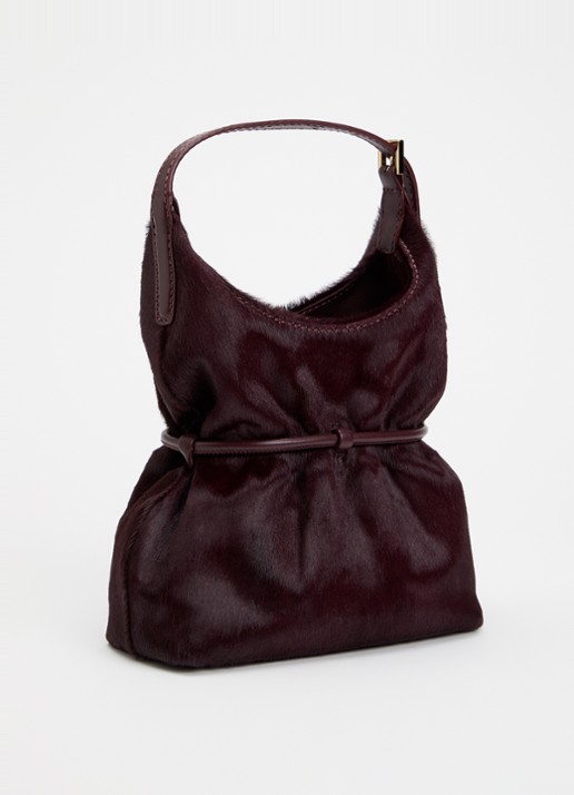 BALMAIN Sphynx Mini handtas van kalfsleer met ponyhair en afneembare schouderriem - achterkant 6 bordeauxrood
