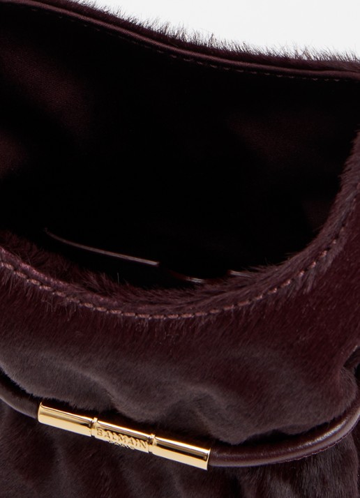 BALMAIN Sphynx Mini handtas van kalfsleer met ponyhair en afneembare schouderriem - detail bordeauxrood