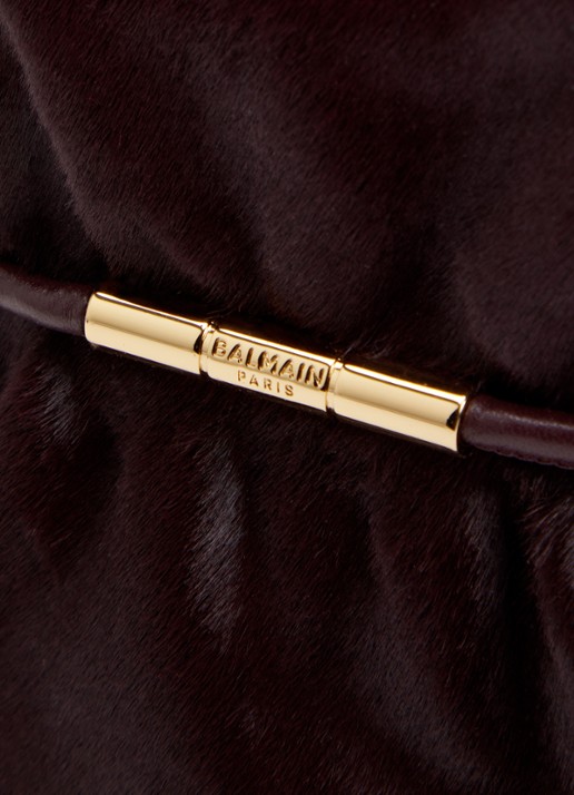 BALMAIN Sphynx Mini handtas van kalfsleer met ponyhair en afneembare schouderriem - detail 3 bordeauxrood