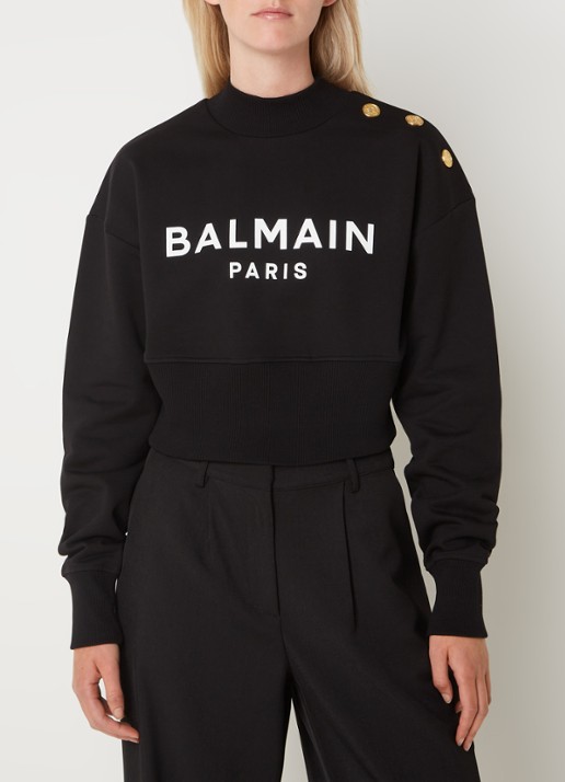 Balmain Sweater met logoprint en sierknopen - detail 2 zwart