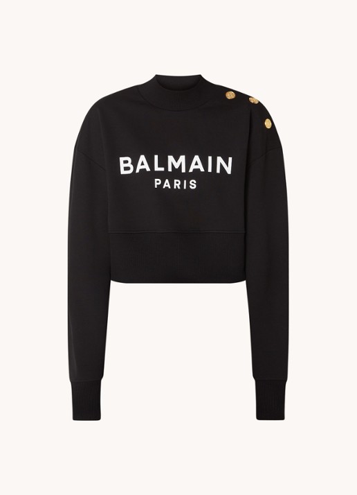 Balmain Sweater met logoprint en sierknopen - voorkant 4 zwart