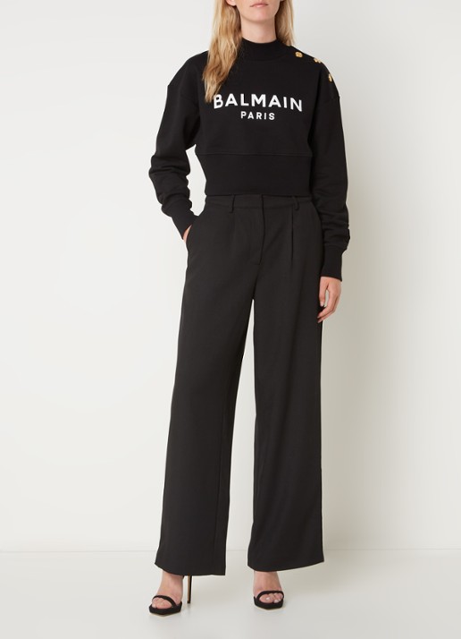 Balmain Sweater met logoprint en sierknopen - voorkant 5 zwart