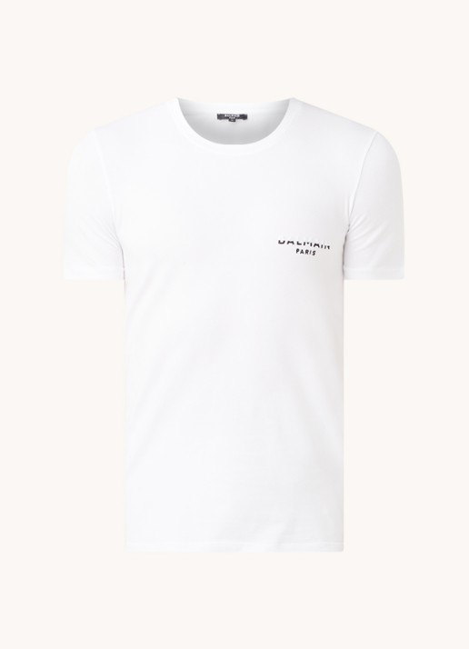 Balmain T-shirt met logoborduring - voorkant 2 wit