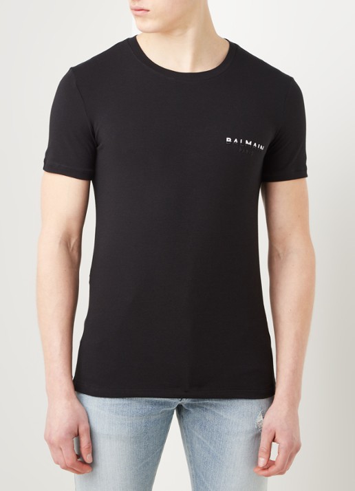 Balmain T-shirt met logoborduring - detail zwart