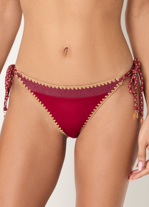 Banana Moon Blika Nazca bikinislip met geknoopt detail en lurex - voorkant 3 steenrood