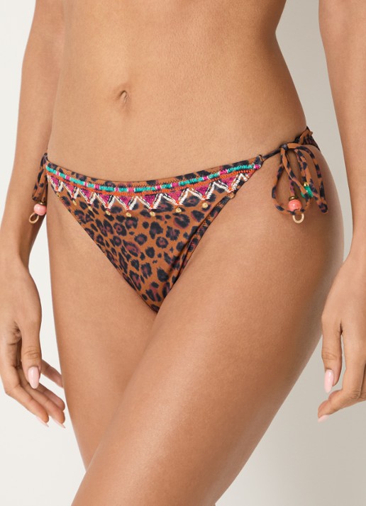 Banana Moon Tosca Serenely brazilian bikinislip met panterprint  - voorkant 3 oranjebruin