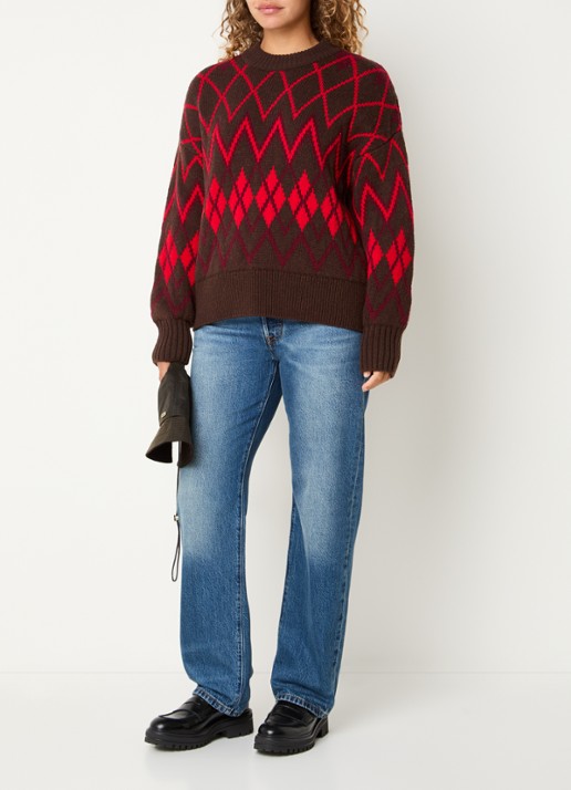 Barbour Adina grofgebreide trui met ruitdessin - voorkant 4 multicolor