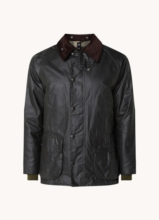 Barbour Bedale jack met opgestikte zakken en kraag van corduroy  - voorkant bronsgroen