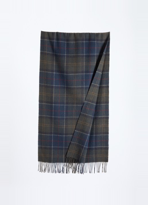 Barbour Braden tartan sjaal van schapenwol met ruitdessin 50 x 190 cm  - detail 2 donkergroen