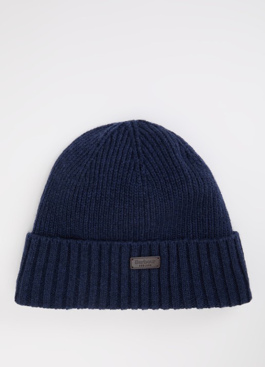 Barbour Carlton fijngebreide muts in wolblend  - voorkant donkerblauw