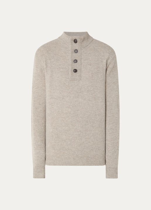 Barbour Essential fijngebreide trui van wol met halve rits - voorkant 3 beige