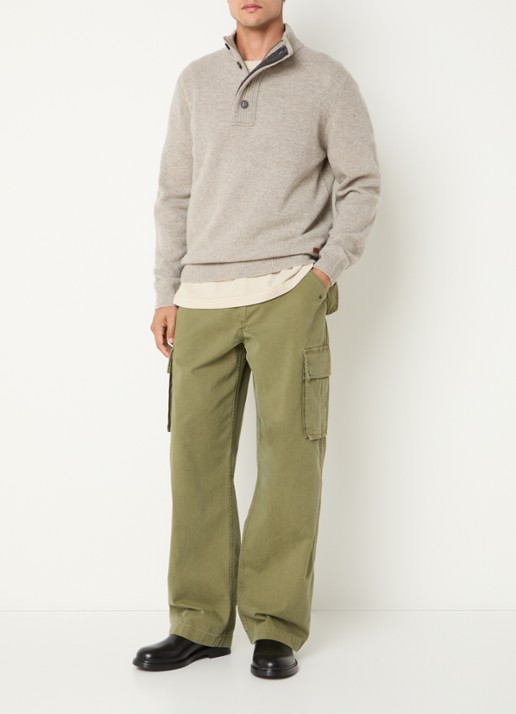 Barbour Essential fijngebreide trui van wol met halve rits - voorkant 4 beige