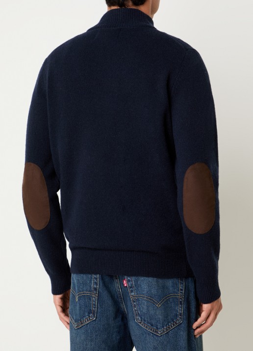 Barbour Essential fijngebreide trui van wol met halve rits - achterkant 4 donkerblauw