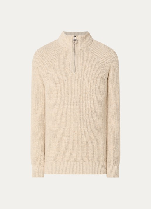 Barbour Essentials grofgebreide trui in wolblend - voorkant beige