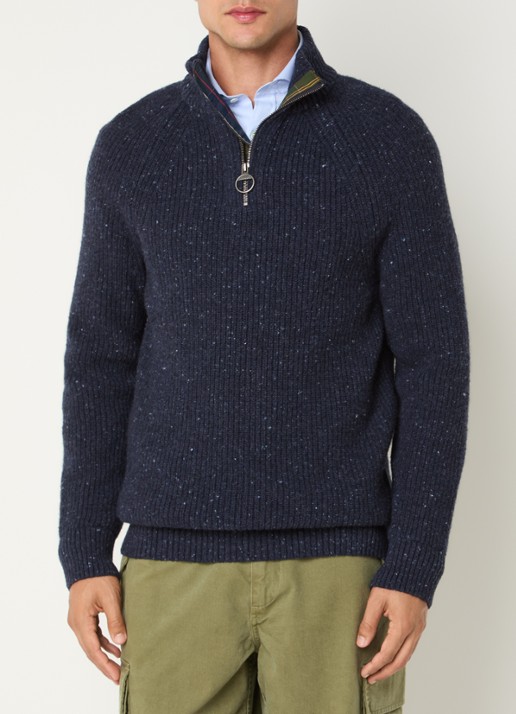 Barbour Essentials grofgebreide trui in wolblend - detail 3 donkerblauw