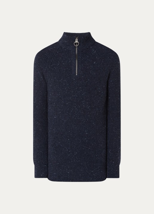 Barbour Essentials grofgebreide trui in wolblend - voorkant donkerblauw
