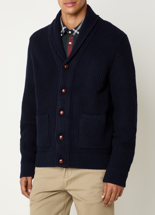 Barbour Grofgebreid vest met opgestikte zakken - detail donkerblauw