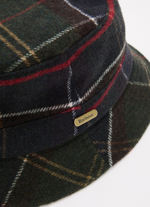 Barbour Heidi tartan bucket hoed in wolblend met ruitdessin  - detail donkerblauw