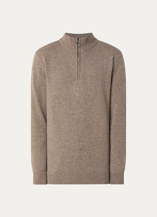 Barbour Holden fijngebreide trui van wol met halve rits - voorkant 3 beige