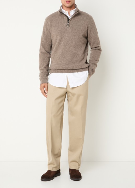 Barbour Holden fijngebreide trui van wol met halve rits - voorkant 4 beige