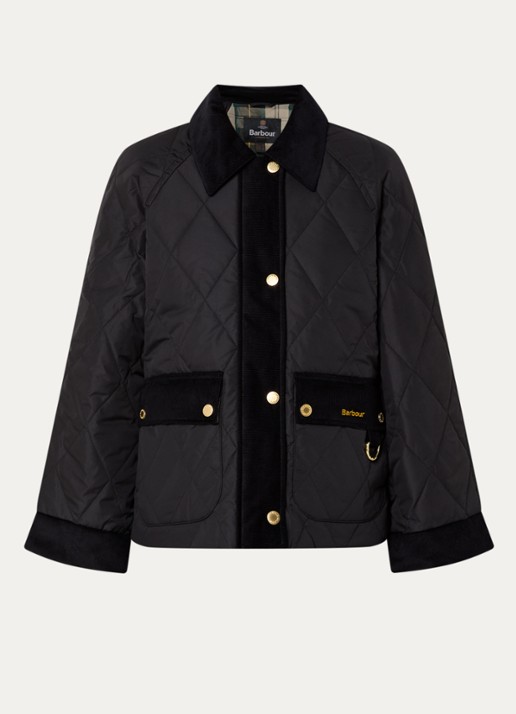 Barbour Kilnwick A-lijn barn jack met quilt patroon - voorkant zwart