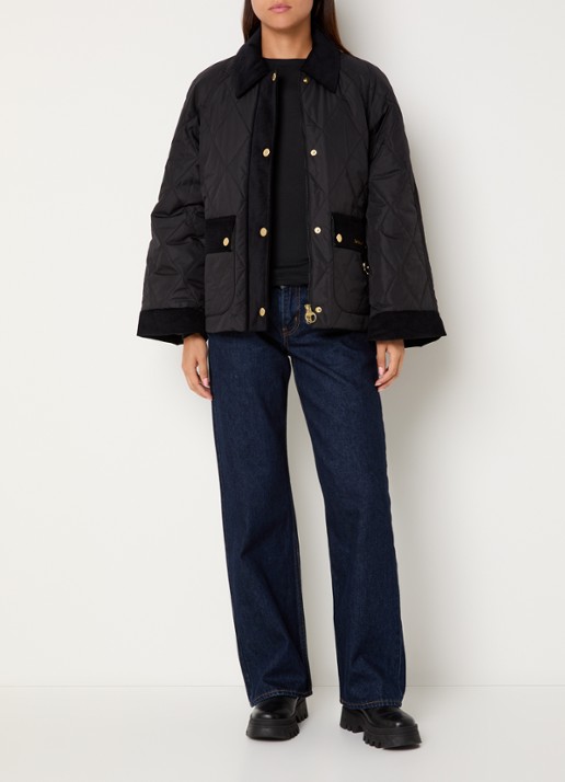 Barbour Kilnwick A-lijn barn jack met quilt patroon - voorkant 2 zwart