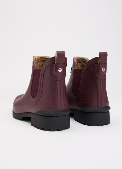 Barbour Kirkton regenlaars met ruitdessin en logo - achterkant bordeauxrood