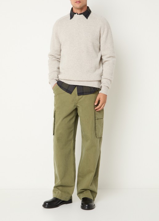 Barbour Newton grofgebreide trui van wol - voorkant 3 lichtgrijs