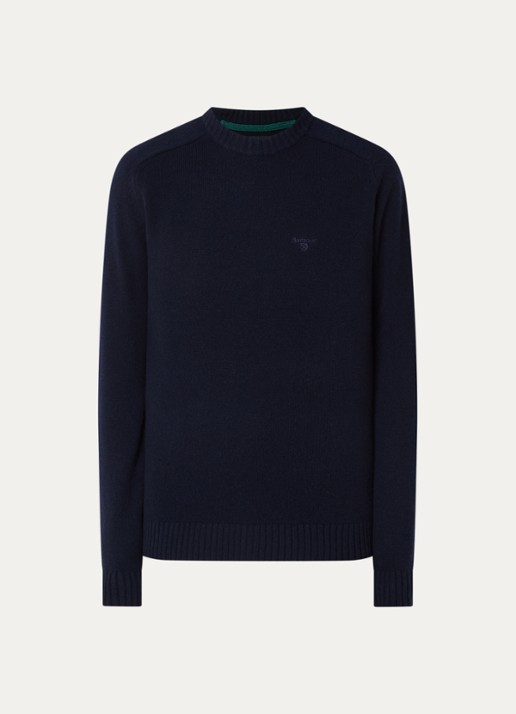 Barbour Newton grofgebreide trui van wol - voorkant 2 donkerblauw