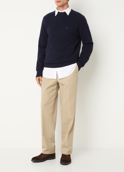 Barbour Newton grofgebreide trui van wol - voorkant 3 donkerblauw