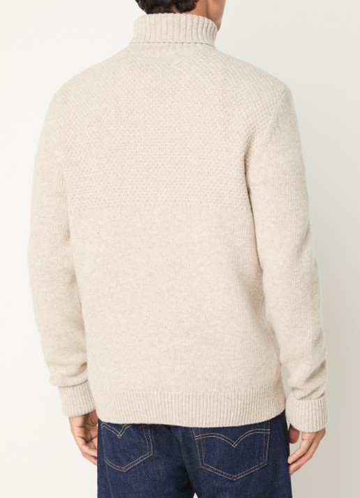 Barbour Northcliffe grofgebreide coltrui van wol - achterkant beige