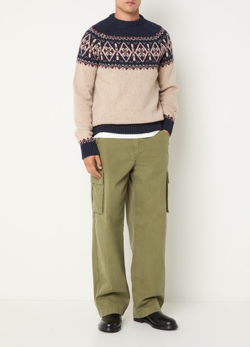 Barbour Tisburry grofgebreide trui in zijdeblend met ingebreid patroon - voorkant 4 donkerblauw