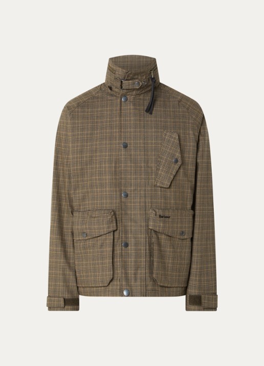 Barbour Transport regenjack met ruitdessin en opbergbare capuchon - voorkant 3 beige