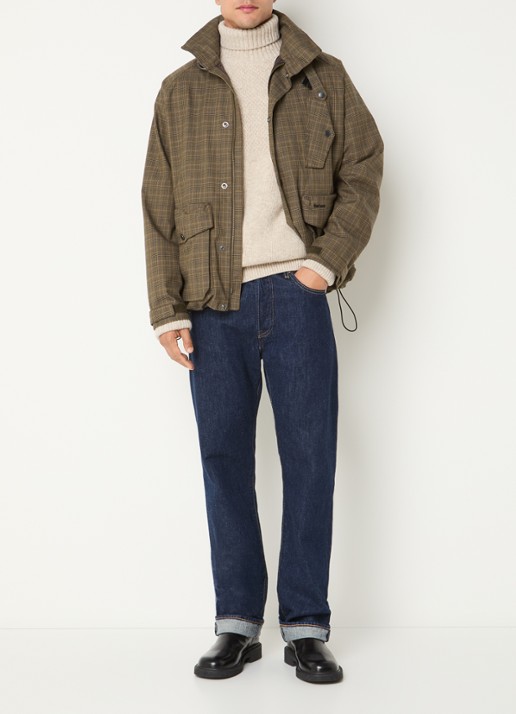 Barbour Transport regenjack met ruitdessin en opbergbare capuchon - voorkant 4 beige
