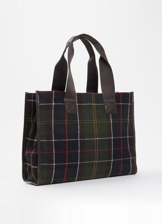 Barbour Turnberry shopper in wolblend met ruitdessin - achterkant 5 donkergroen