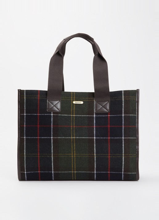 Barbour Turnberry shopper in wolblend met ruitdessin - voorkant donkergroen