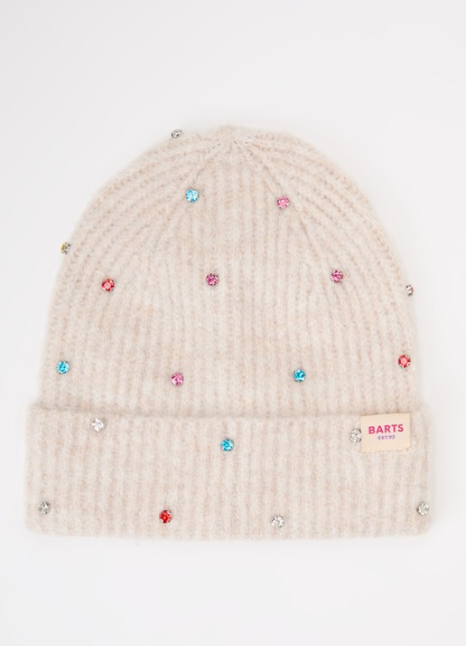 Barts Alenya ribgebreide muts met strass - voorkant beige