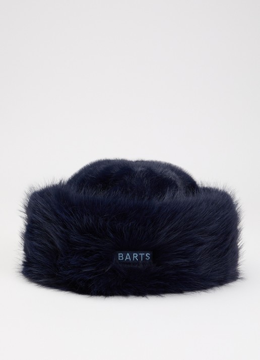 Barts Angeliqa muts van imitatiebont met logo  - voorkant 2 donkerblauw