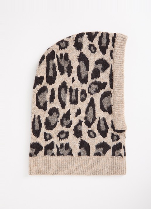 Barts Avelie balaclava in wolblend met panterprint - voorkant donkerbeige