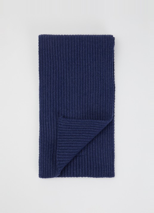 Barts Basalth ribgebreide sjaal 140 x 15 cm - voorkant donkerblauw