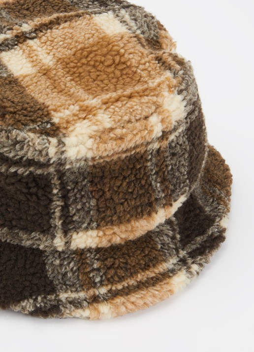 Barts Bucket hoed van teddy met ruitdessin - detail bruin
