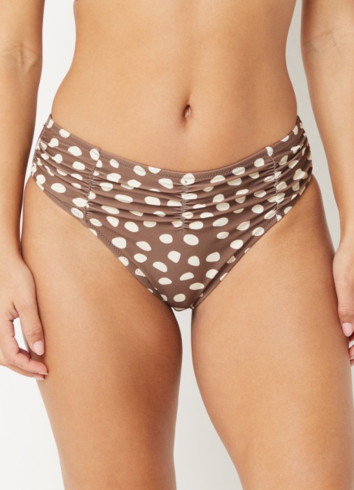 Barts Dauna high waisted bikinislip met stippenprint - voorkant 2 lichtbruin