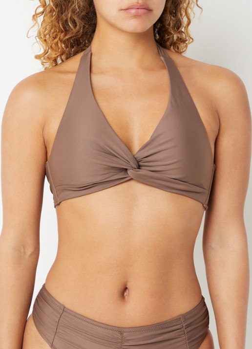 Barts Kelli Cross halter bikinitop met knoopdetail - voorkant 4 beige