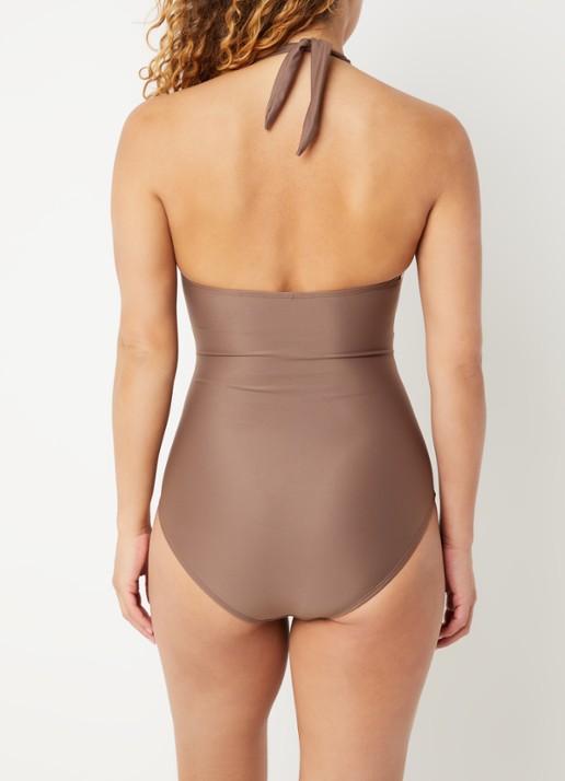 Barts Kellie Halter corrigerend badpak met knoopdetail - achterkant 3 lichtbruin