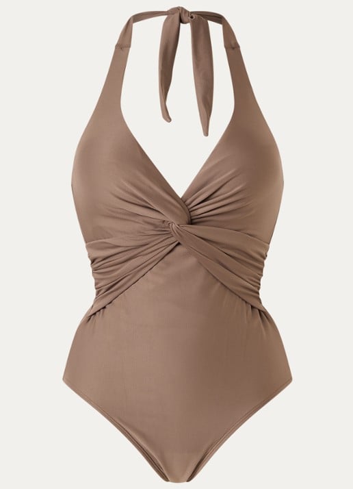 Barts Kellie Halter corrigerend badpak met knoopdetail - voorkant lichtbruin