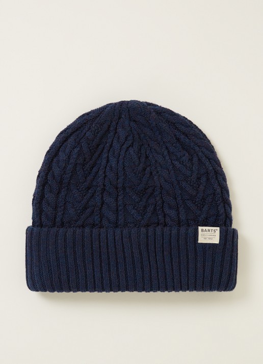 Barts Pacifick kabelgebreide muts in wolblend - voorkant blauw