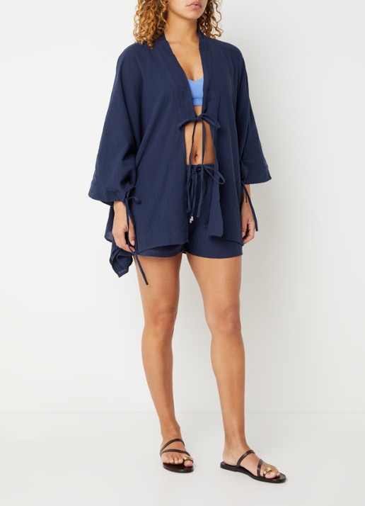 Barts Ritay kaftan met strikceintuur - voorkant 3 donkerblauw