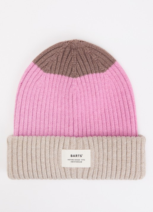 Barts Rylan ribgebreide muts met logo - voorkant beige