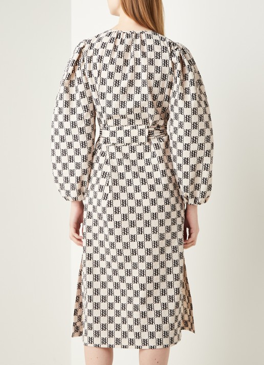 Baum und Pferdgarten Amadorah midi jurk met logoprint en pofmouw - achterkant 4 beige