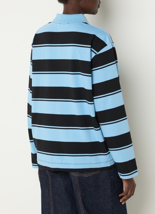 Baum und Pferdgarten Jeanne longsleeve met streepprint en polokraag - achterkant 4 aquablauw